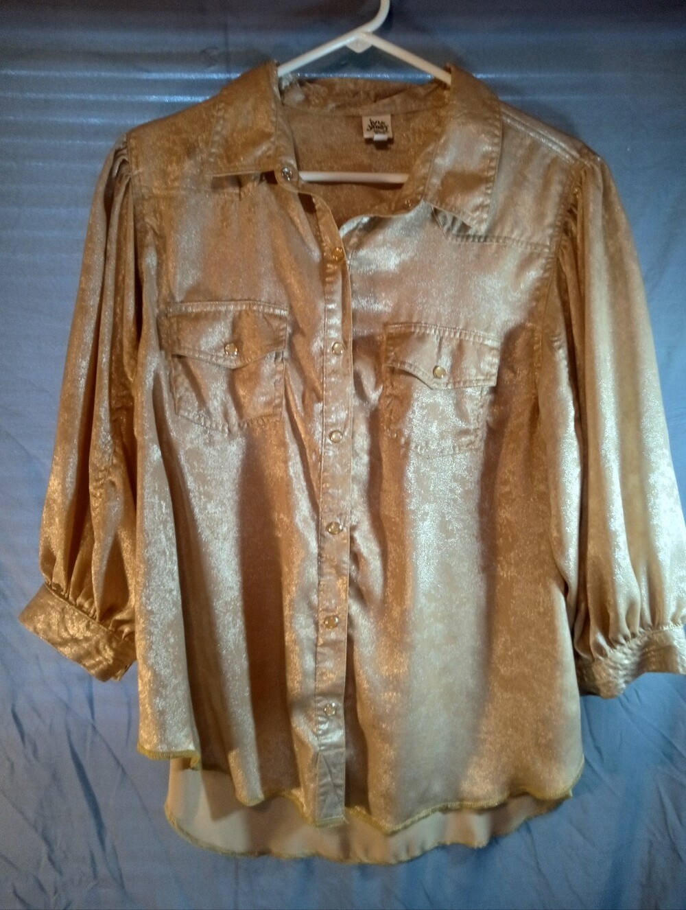 Ivy Jane Metallic Shiny Gold Button-Front Women's Blouse